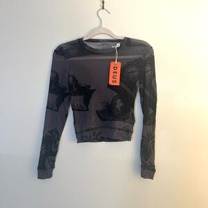 Mesh Screen Print Long Sleeve Top